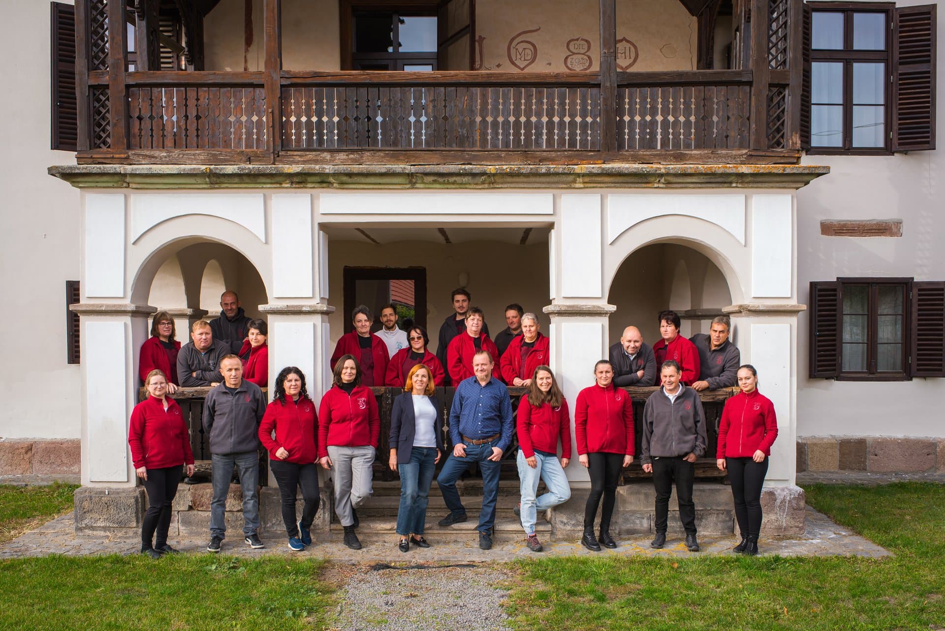 The Daniel Castle team gathered at the castle entrance